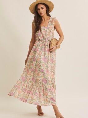Blooming Floral Ruffled Cotton Maxi Dress